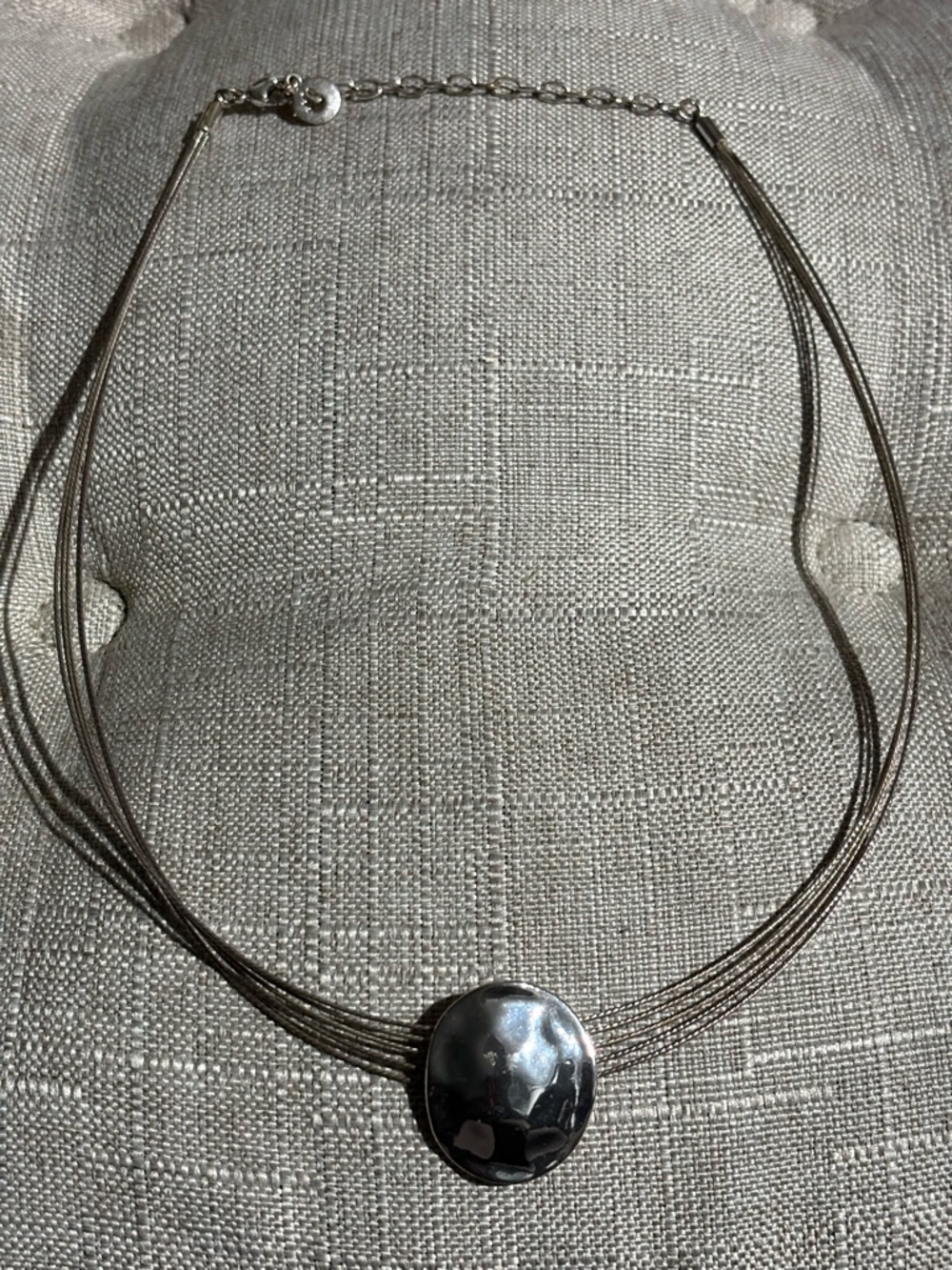 Vintage Swarovski Hammered Pendant Necklace Multi Chain Silver Tone